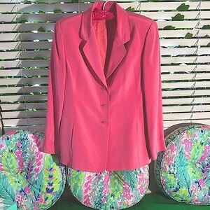 Ellen Tracy bright pink silk skirt suit set-size 10-12 jacket, size 6 skirt